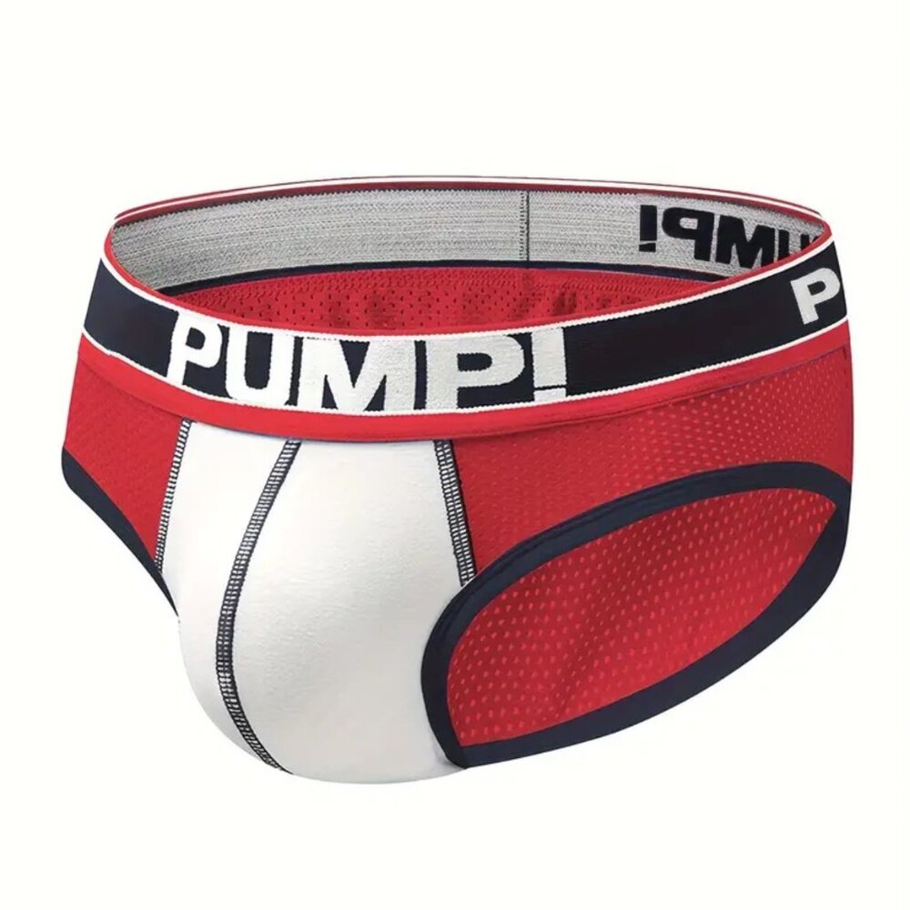 PUMP! Men's Cotton Color Block Briefs Red with black white trim Large NWT